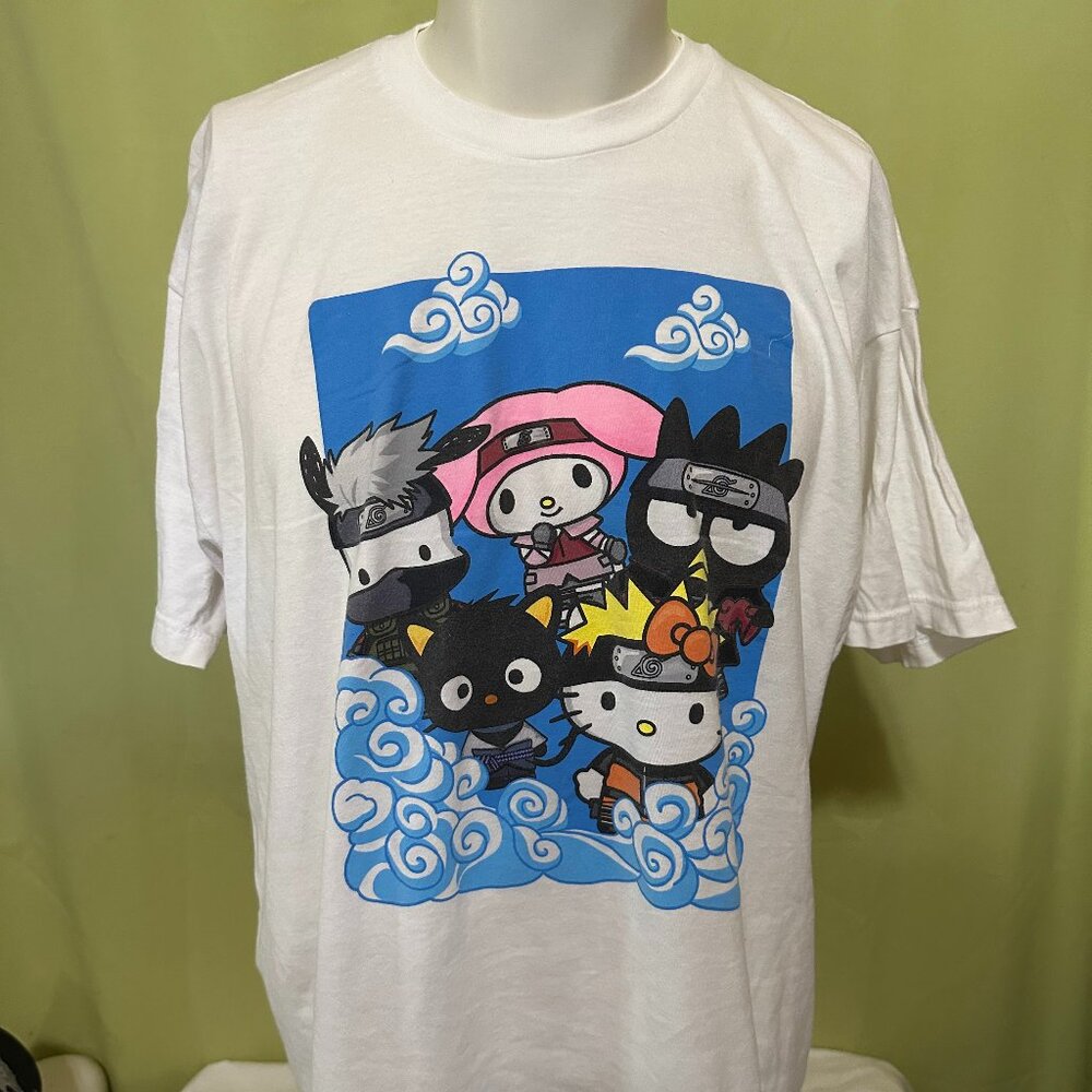 Naruto X Hello Kitty & Friends Men's White T Shirt Size 2XL 2020 Masashi Kishimo
